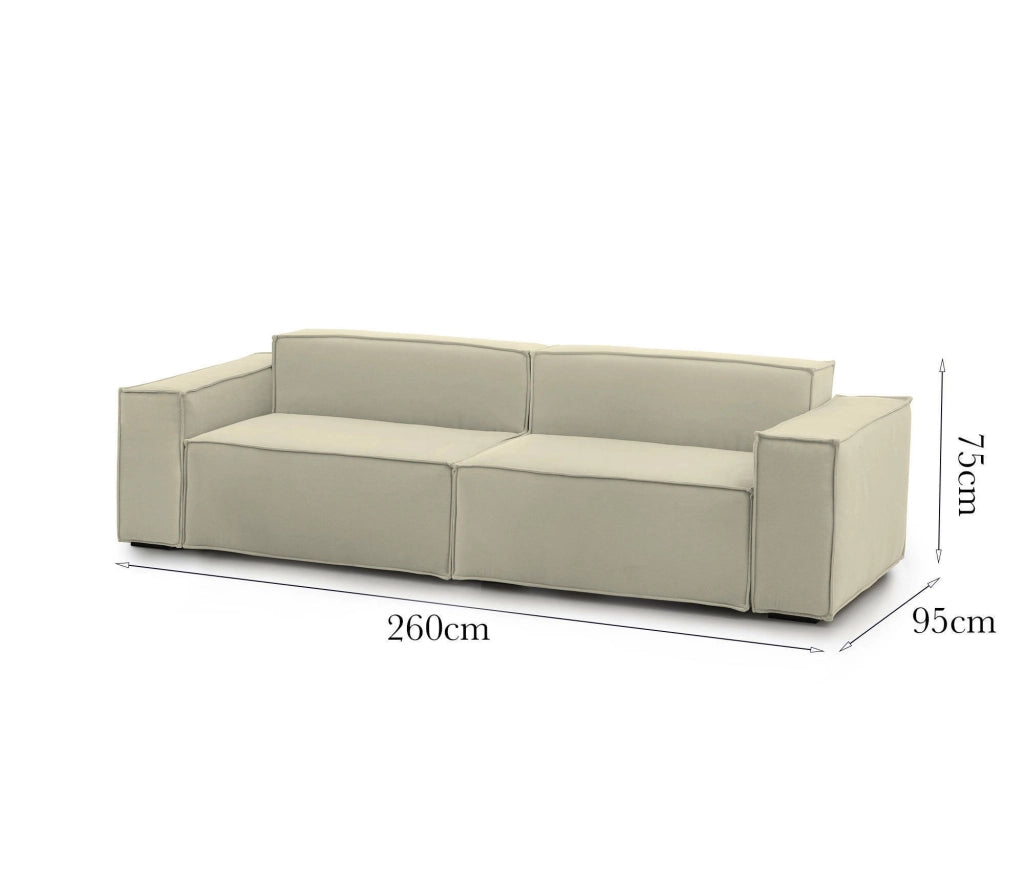 Divano fisso Argo, Divano componibile a 3 posti lineare, Made in Italy, SofÒ  moderno da soggiorno in tessuto, Cm 260x95h70, Beige