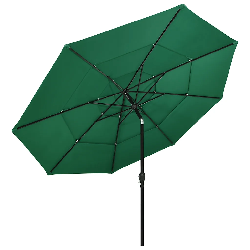 Ombrellone a 3 Livelli con Palo in Alluminio-Ombrello da giardino Verde 3,5 m