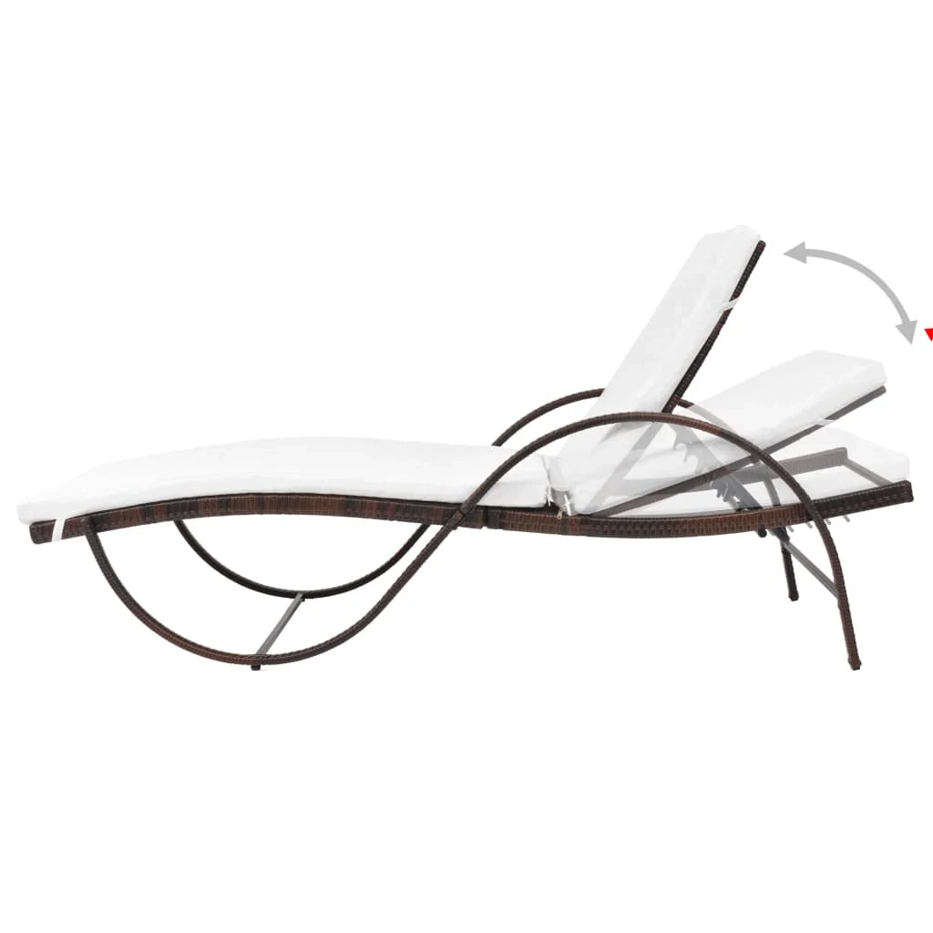 Lettino prendisole sedia a sdraio lettino prendisole letto da giardino mobili da esterno per patio con cuscino e tavolo resina intrecciata marrone 02_0012452