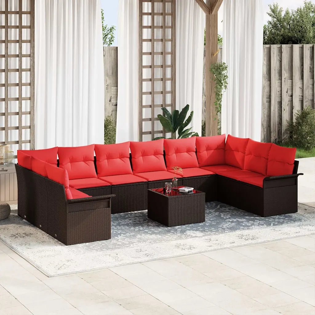 Set Divano da Giardino 11 pcs Marrone polyrattan