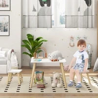 Set Tavolo e 2 Sedie per Bambini con Schienale a Orecchie di Coniglio, Età 3-6 Anni, Bianco