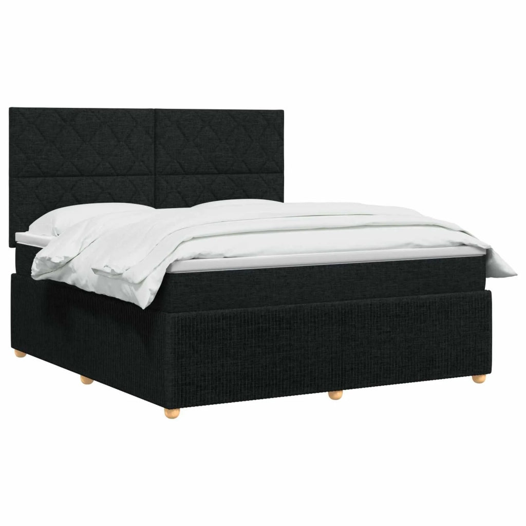 Letto Box Spring LED con Materasso Nero 140 x 200 cm Tessuto 3455883