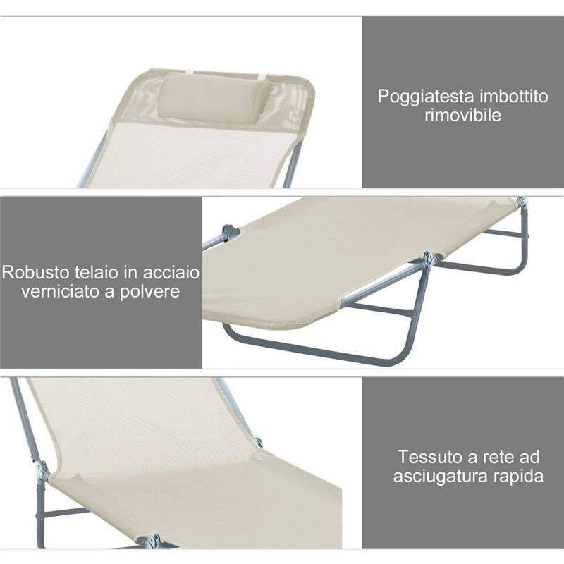 SDRAIO PIEGHEVOLE RECLINABILE CON CUSCINO DA GIARDINO SPIAGGIA BEIGE