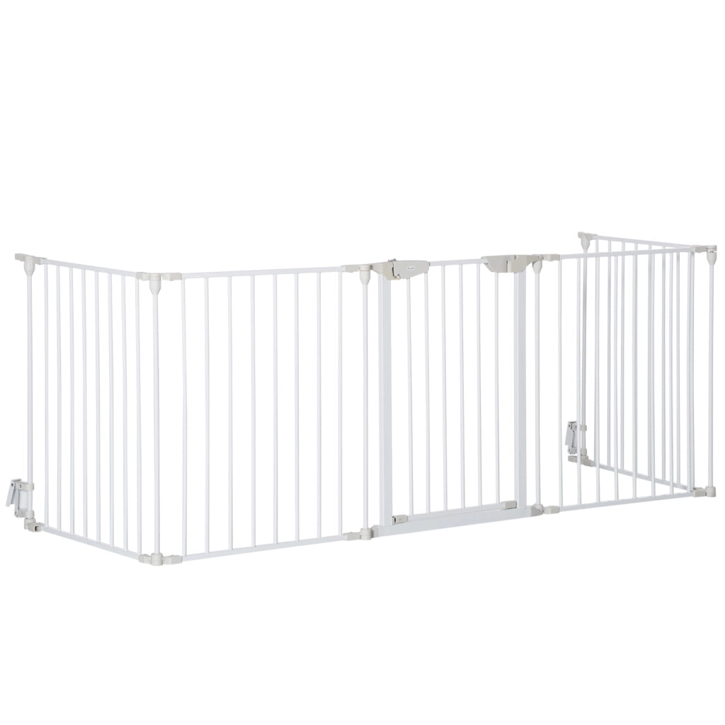 Cancellino per Cani Regolabile e Pieghevole 300x74,5 cm con Chiusura Automatica e Blocco in Metallo e Plastica Bianco