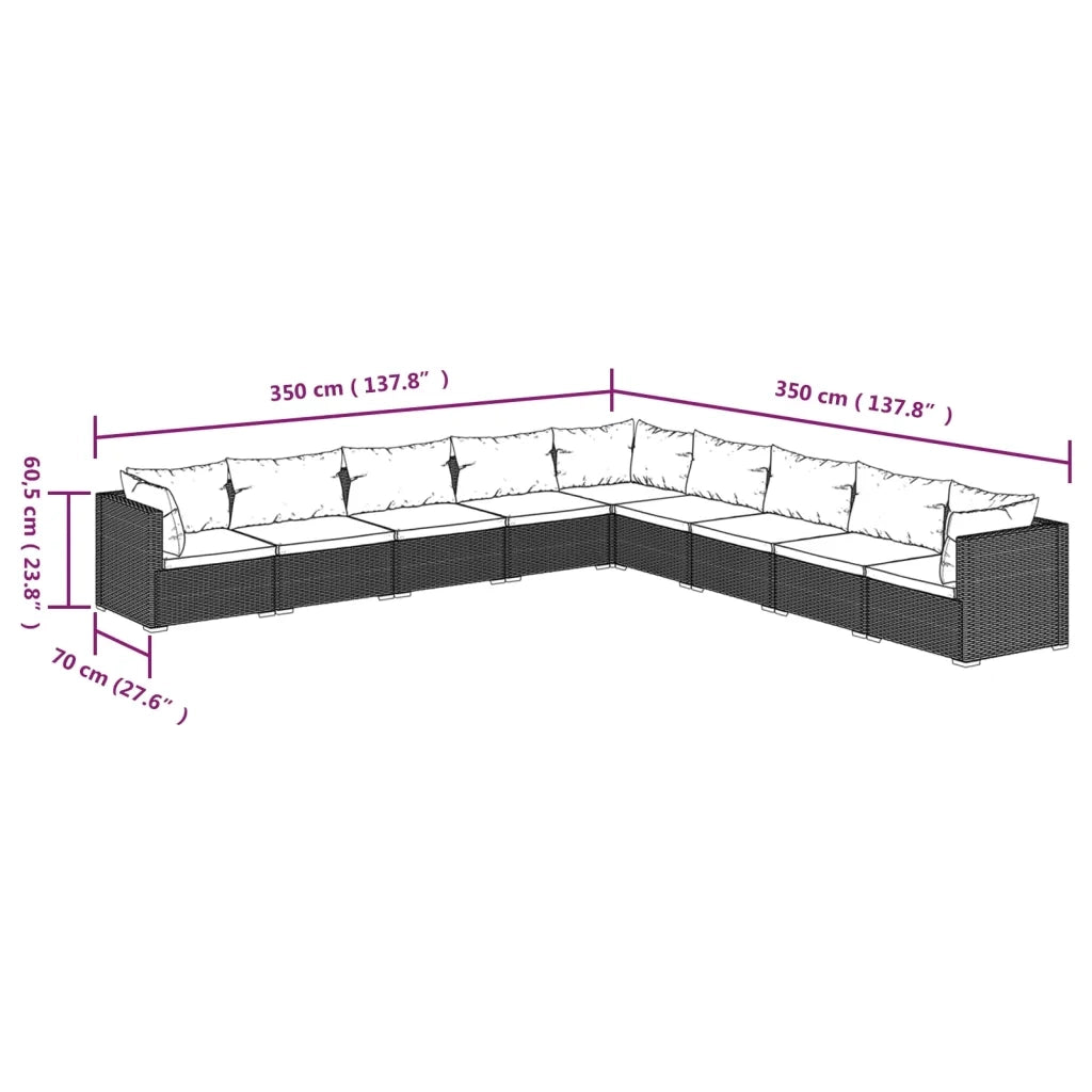 Set Divani da Giardino 9 pz con Cuscini in Polyrattan Nero 3101785