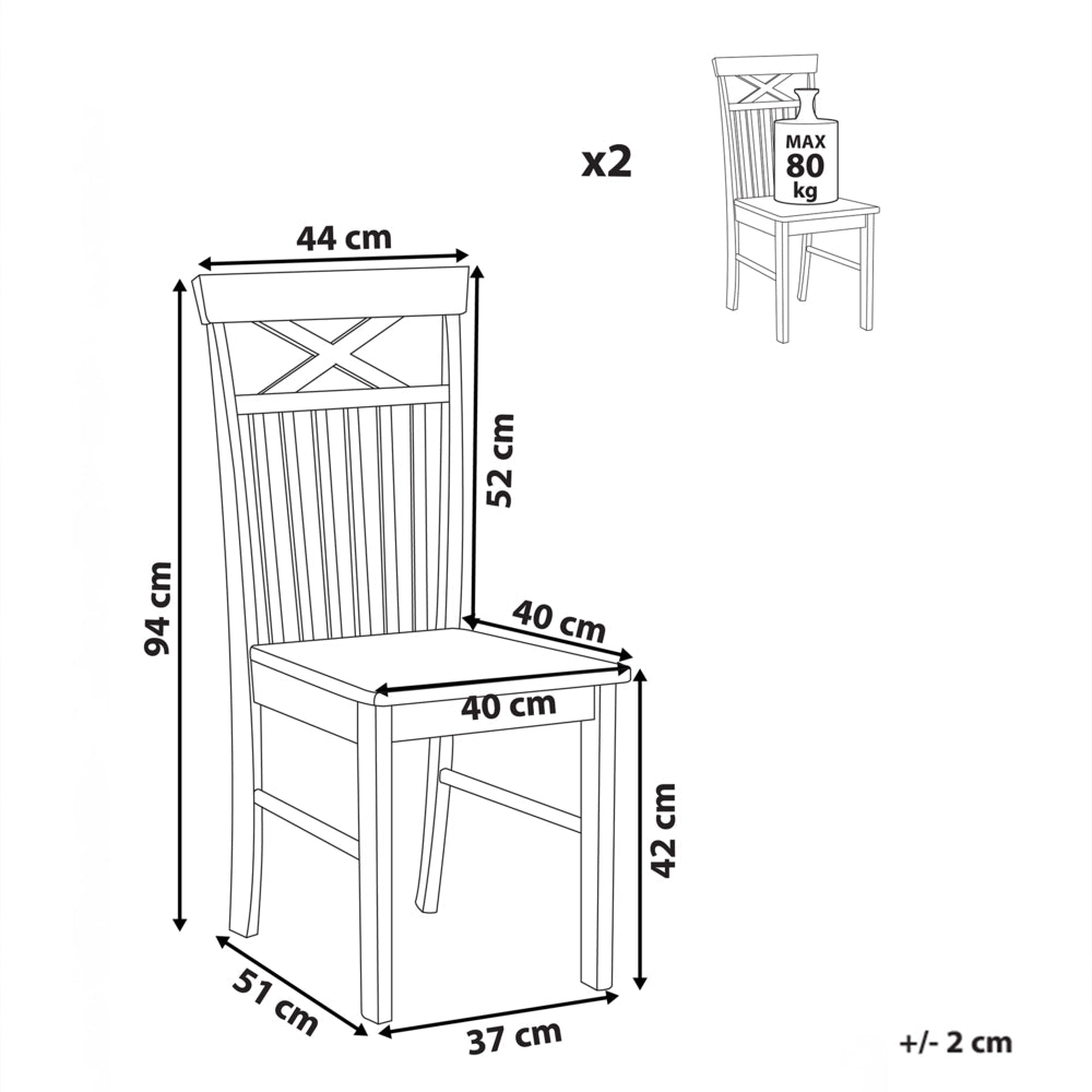 Set di 2 sedie da pranzo marrone con legno chiaro in stile tradizionale
