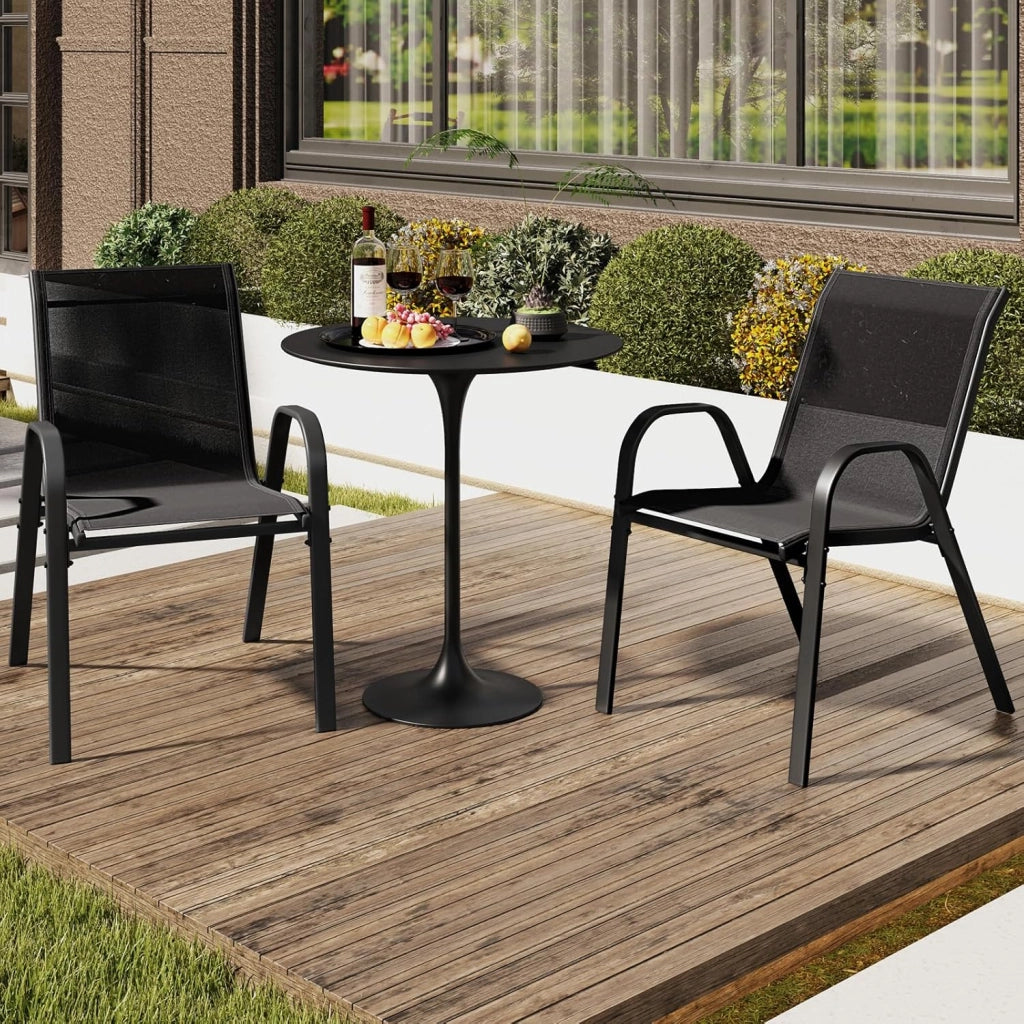 Set di 2 Sedie Impilabili, Sedia da Giardino con Corrimano, Telaio in Acciaio Tubolare Verniciato a Polvere, Sedia per Giardino e Patio