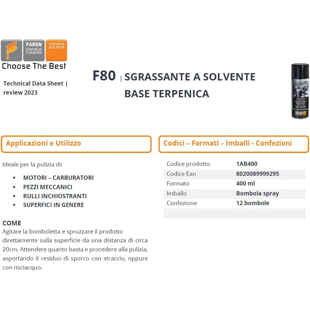 SGRASSANTE A BASE DI SOLVENTI NATURALI ANTIRUGGINE E ANTIOSSIDAZIONE 400ml FAREN