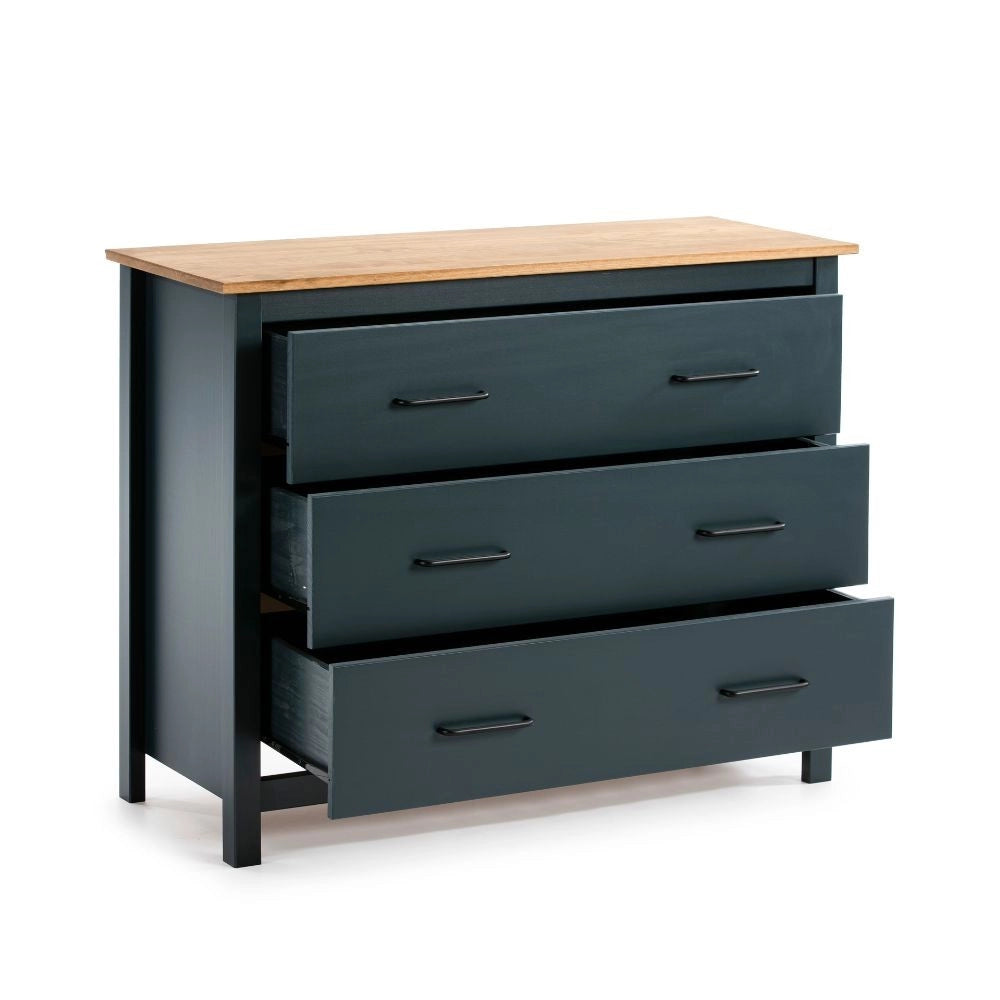 Comò Miranda in legno massiccio blu e pino 100x40x80H – Stile Elegante e Robusto
