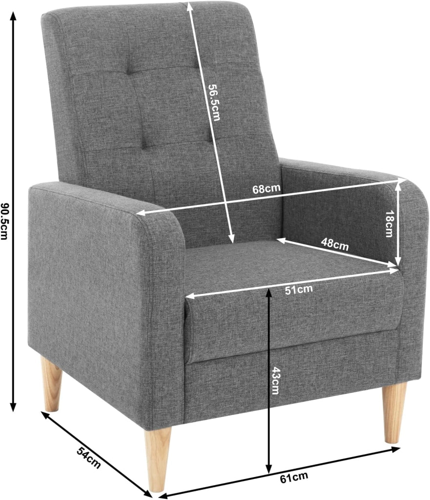 Poltrona da Salotto, Poltrona Relax con Schienale Alto, Sedia di Relax con Pieno Legno Massello Piedi, Seduta Imbottita, Rivestimento in Lino, per Salotto, Ufficio, Grigio Scuro, SKS41dgr