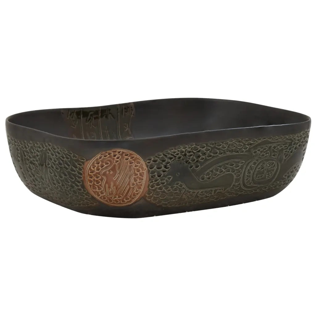 Lavabo da Appoggio-Lavandino-Lavello Nero Rettangolare 48x37,5x13,5 cm Ceramica