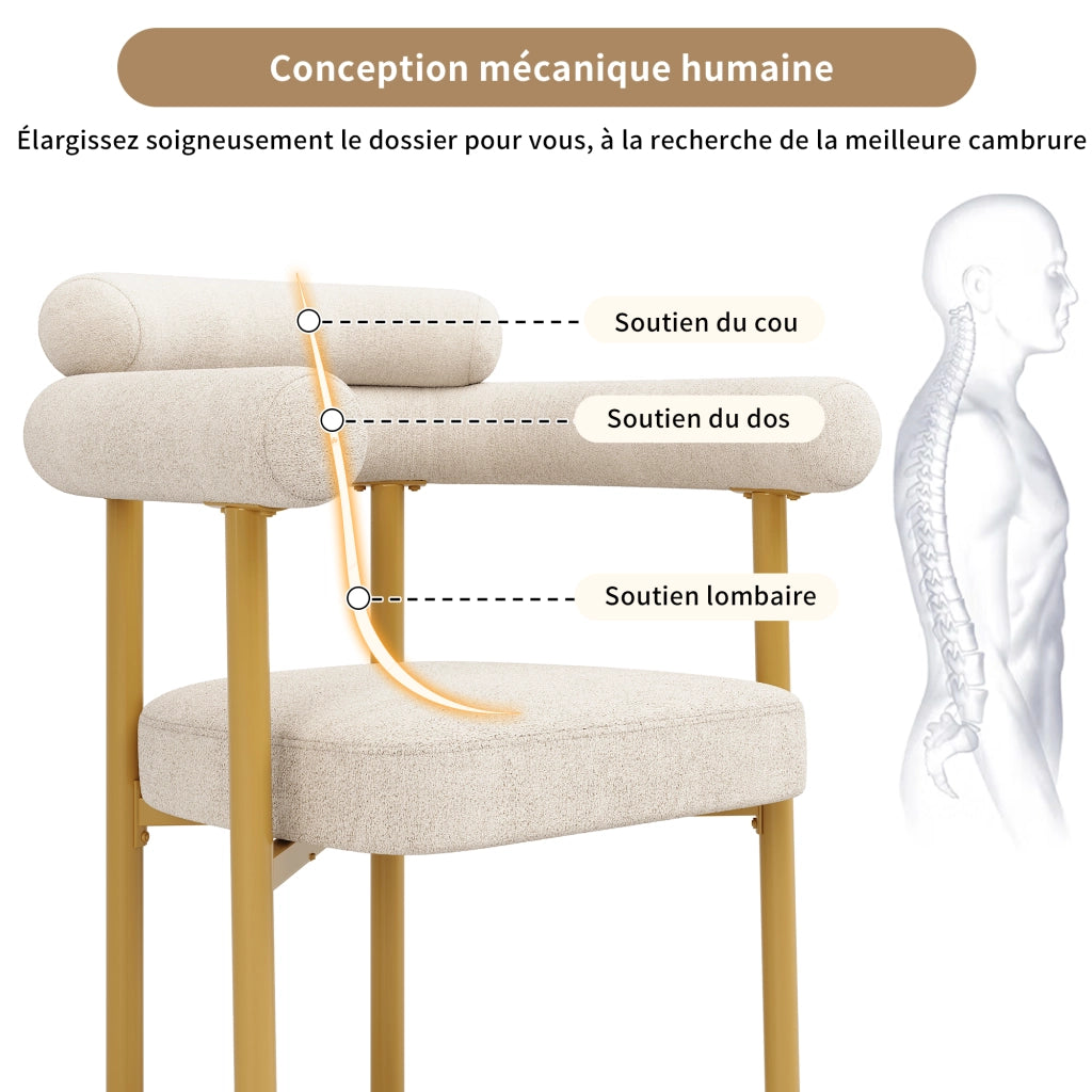 Sedia da sala da pranzo in velluto con seduta ampia e schienale ergonomico, struttura in metallo beige 70 × 62 × 84 cm