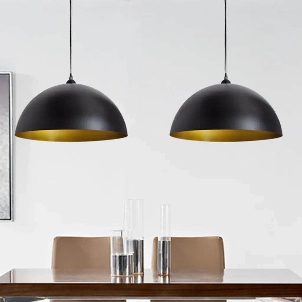 Lampada a Sospensione 2 pz Altezza Regolabile Semisferica Nera CFW4631730