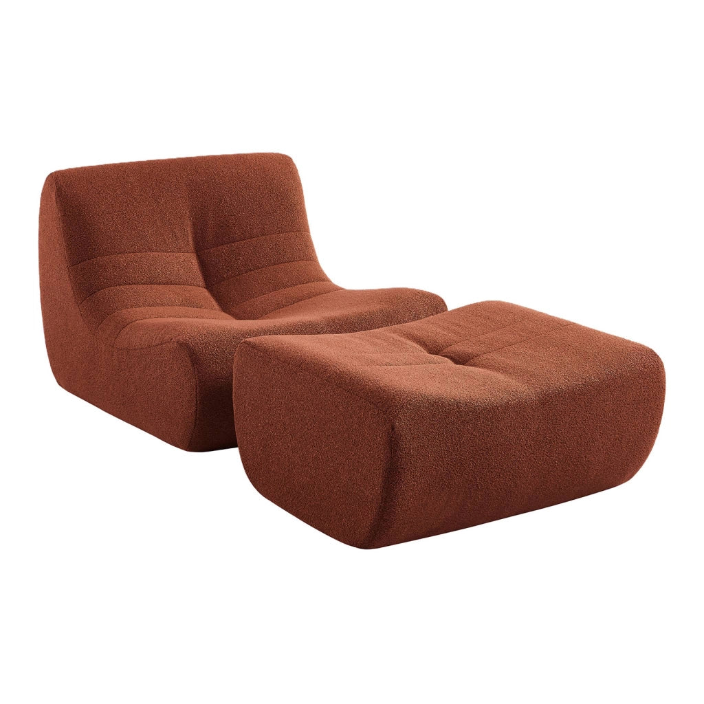 Poltrona bouclé testurizzata con poggiapiedi, 1 posto, terracotta
