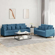 Set di Divani 2 pz con Cuscini Blu in Velluto