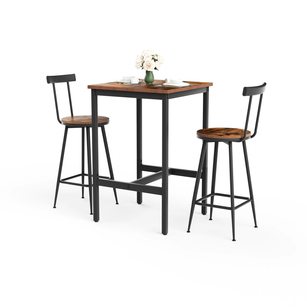TAVOLO ALTO Set da 3 pezzi 60x60x92 cm Marrone rustico e nero