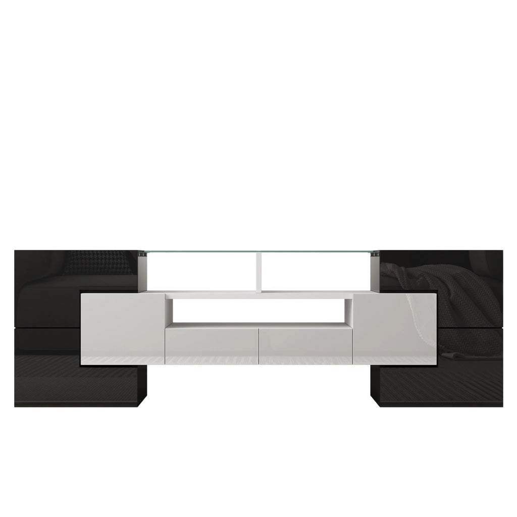 Mobile porta tv con 6 ante 2 cassetti 3 vani led in truciolare bianco e nero 145 × 30 × 51 cm