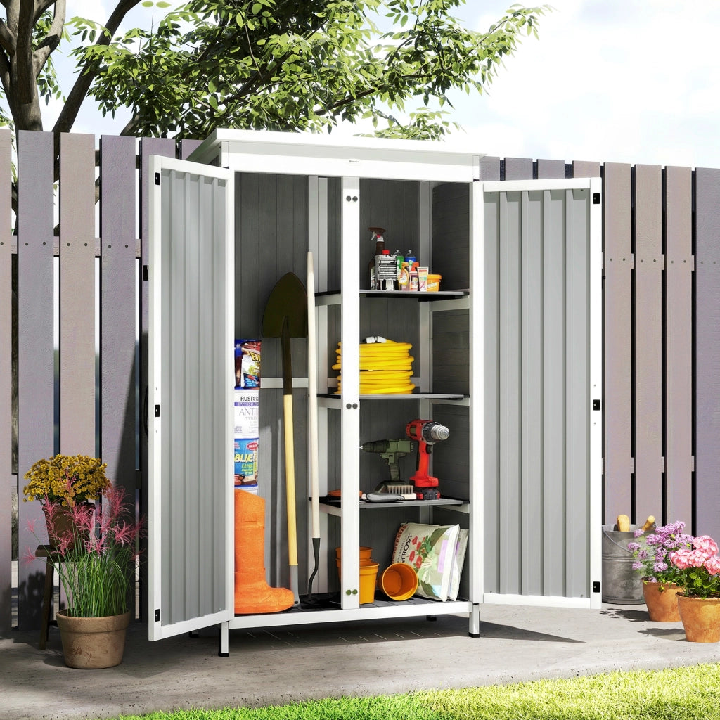 Armadio da Giardino con Ripiani ¨C zephmum ¨C Legno e Acciaio, Bianco e Nero, 94x43x166 cm