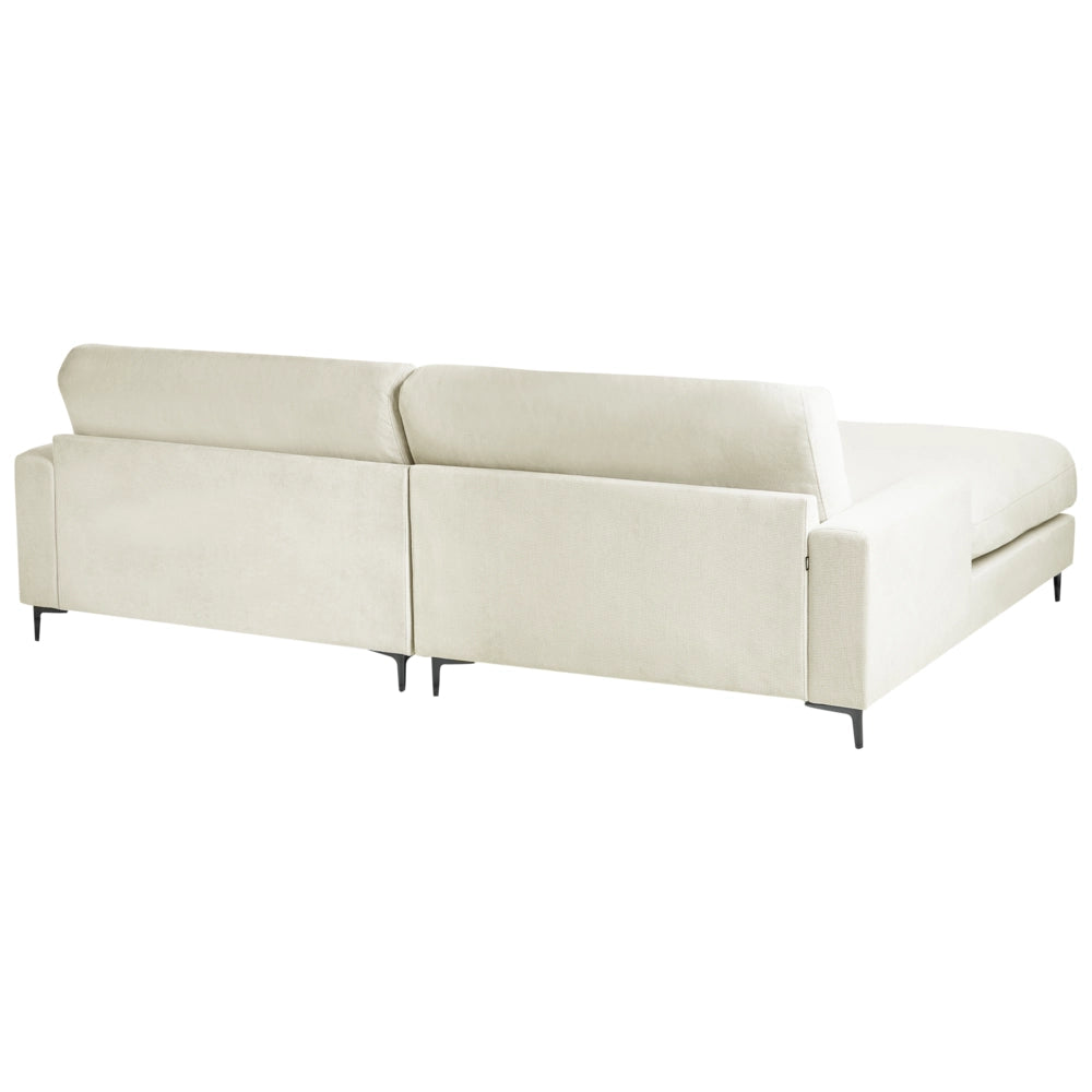 Divano angolare a destra  in tessuto di ciniglia bianco sporco Poliestere Metallo Gambe nere 190 x 272 x 83 cm Schienale imbottito e rifinito 3 posti a L Soggiorno in stile moderno
