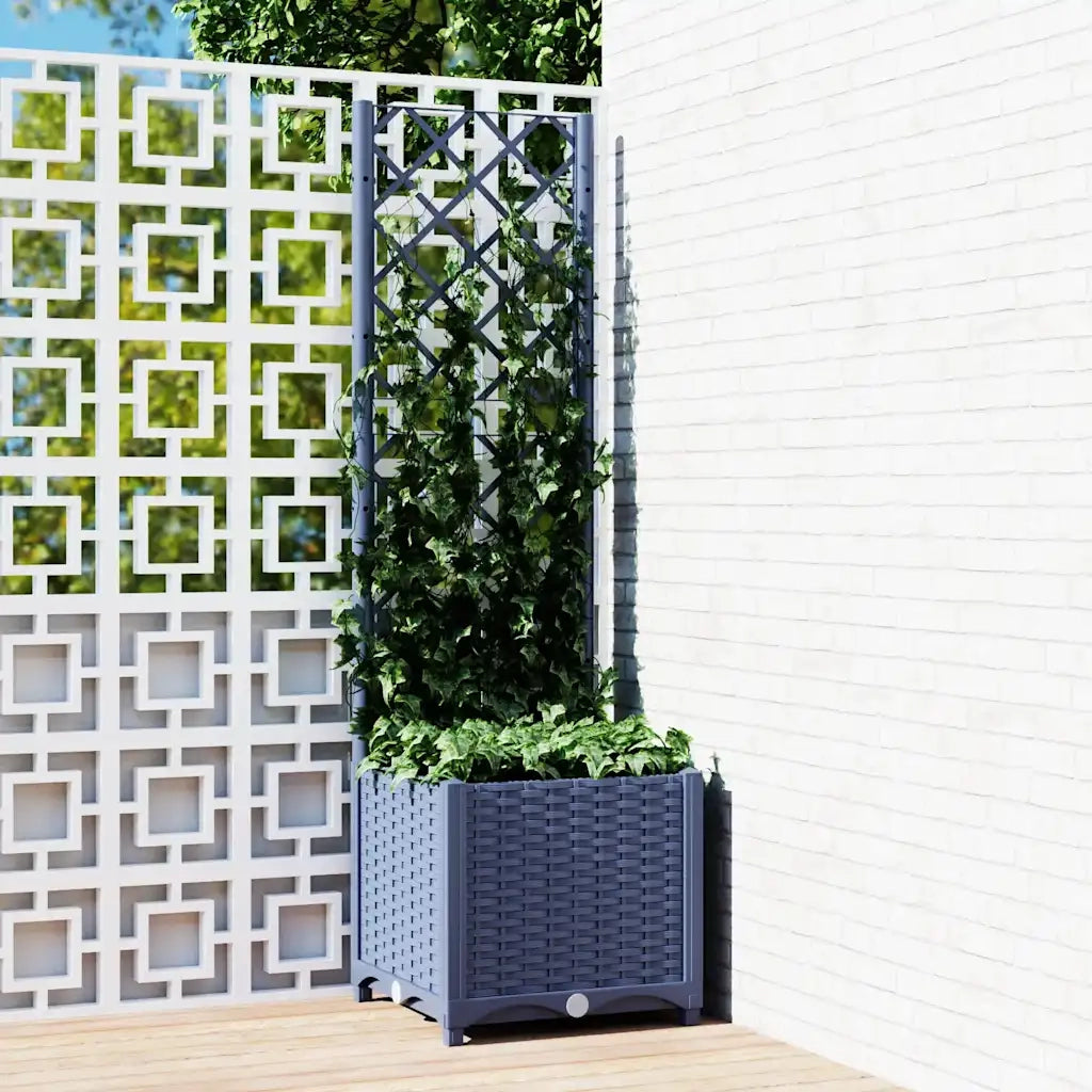 Fioriera | Cassetta per fiori | Vaso da giardino con traliccio blu grigio 40x40x136 cm PP