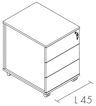 Cassettiera su ruote in melaminico con 3 cassetti cm. 33/45x58x55h