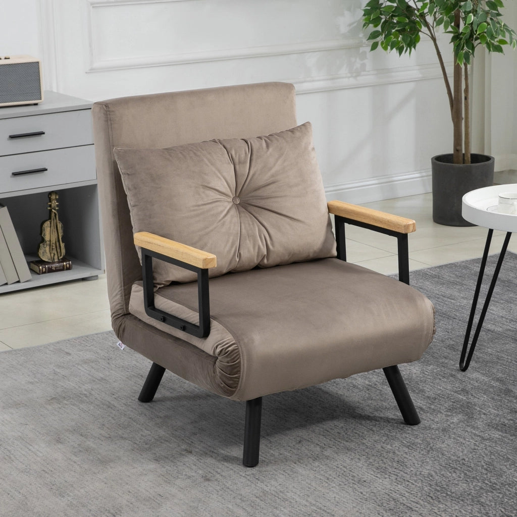 Poltrona Letto Singolo Trasformabile 63x73x81 cm in Tessuto Effetto Velluto Grigio