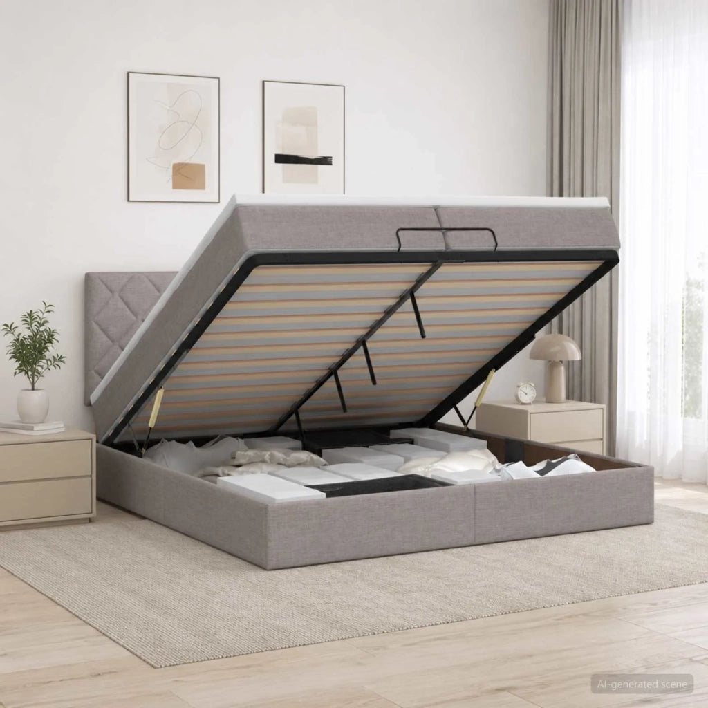 Letto ottomano con materasso Tortora 200 x 200 cm Tessuto 3456438