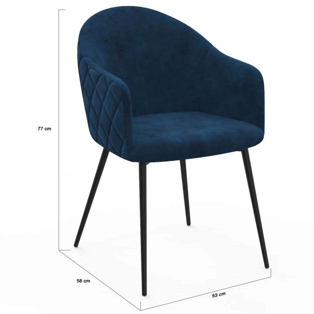 IDMarket - Set di 2 sedie da pranzo e poltrone da tavolo MOLY in velluto goffrato blu anatra
