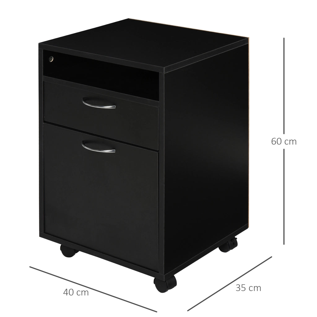 EasyComfort Schedario da Ufficio con Cassetto, Armadietto, Ruote a Freno e Ripiano Aperto, Cassettiera Ufficio per Lettera/Legale/Formato A4, Armadio Verticale per Studio, 40x35x60 cm, Nero