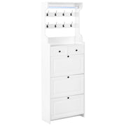 Mobile porta scarpe alto in truciolato bianco 70 x 30 x 200 cm 12 paia di scarpe con cassetti e ganci per un ingresso moderno