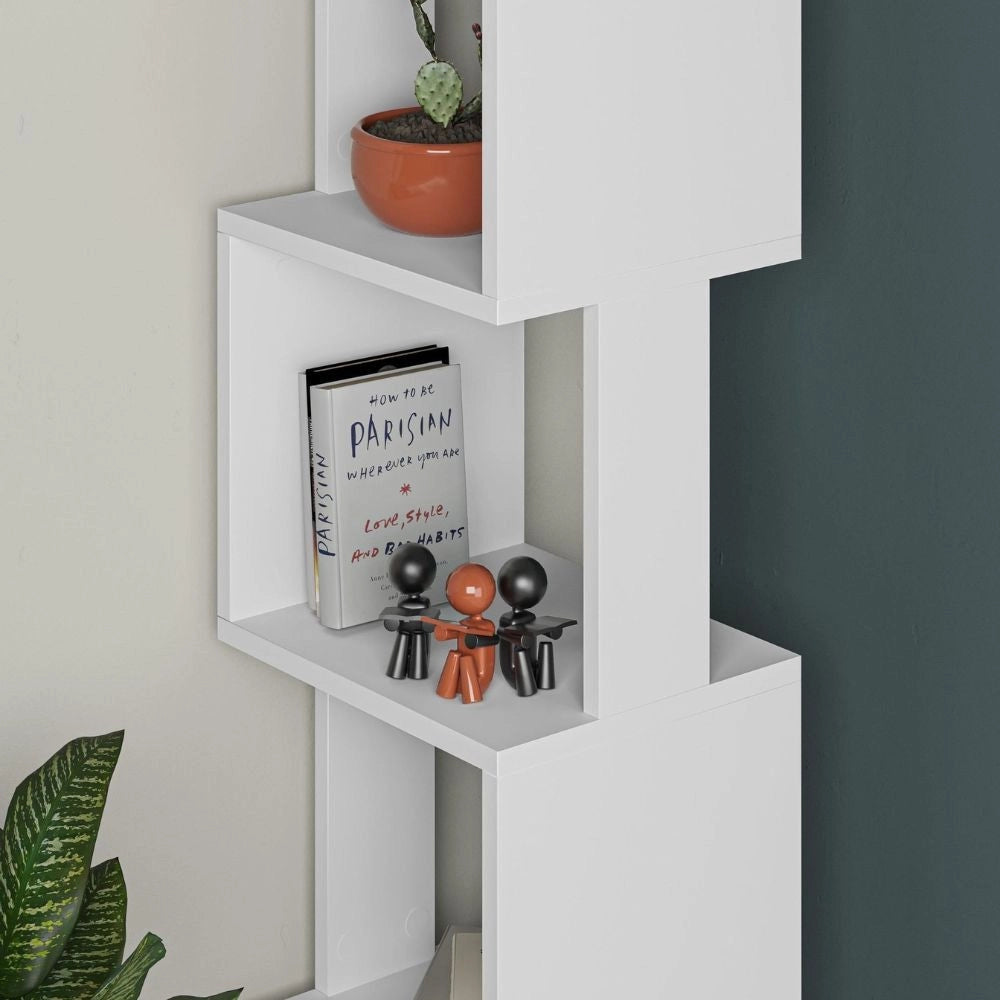 Libreria a cubo Piri bianca con 5 Ripiani 35x30x161H – Design geometrico e funzionalità