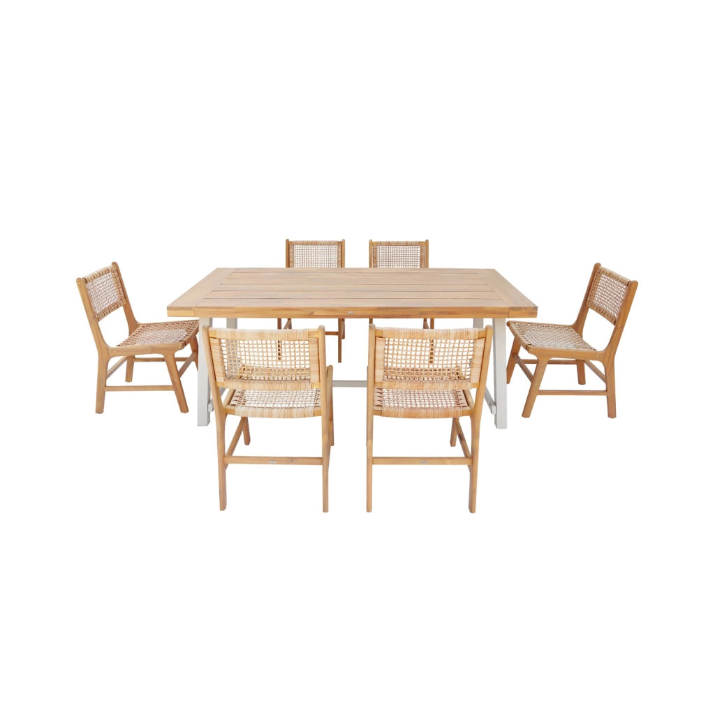 Set tavolo da giardino in legno di acacia e metallo con 6 sedie in