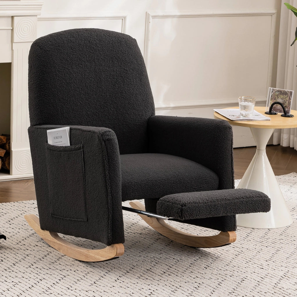 Sedia a dondolo con poggiapiedi 67x126x98 cm; con braccioli e struttura in legno; grigio scuro