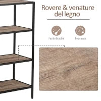 Scaffale Libreria Asimmetrica Stile Industriale in Legno e Metallo