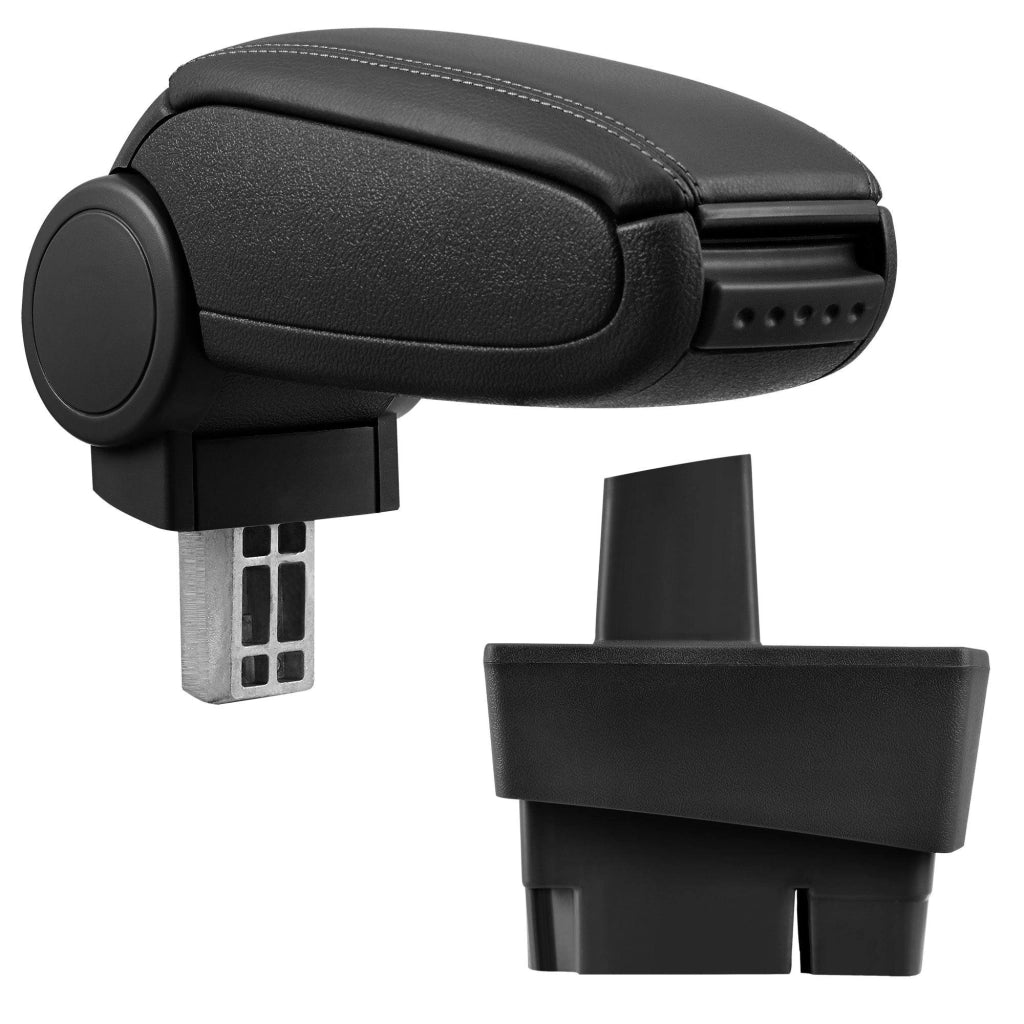 Bracciolo centrale per Ford Focus I con scomparto imbottito in similpelle nera con cuciture nere 03_0000452