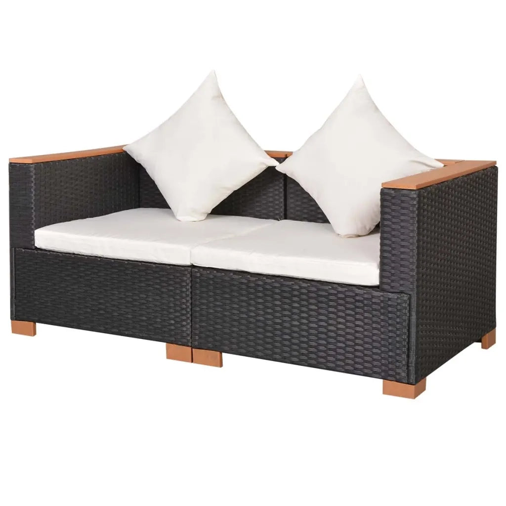 Divano da Giardino in Polyrattan Nero 42754