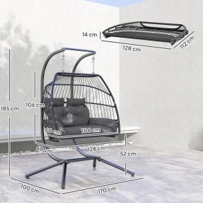 Poltrona sospesa doppia pieghevole in rattan grigio scuro