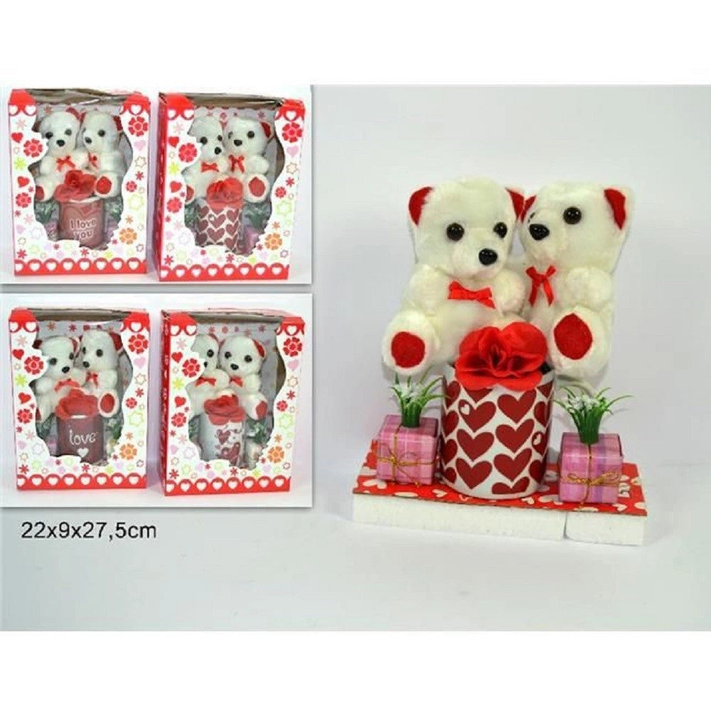 Trade Shop - Coppia Peluche Orsetti Con Tazzone Fiore Idea Regalo Per San Valentino 4 Modelli -
