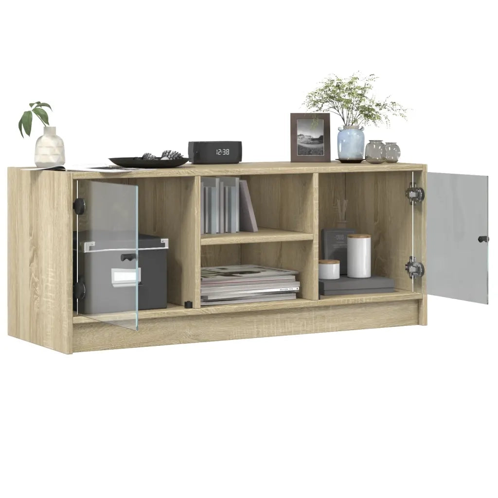 Mobile TV | Armadietto TV | Mobile Porta TV con Ante in Vetro Rovere Sonoma 102x37x42 cm