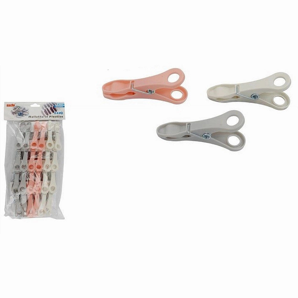 Trade Shop - Set 24 Pezzi Mollette In Plastica Colorata Multiuso 8cm Pinze Bucato Panni 69537 -
