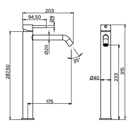 Miscelatore moderno tondo alto per lavabi appoggio