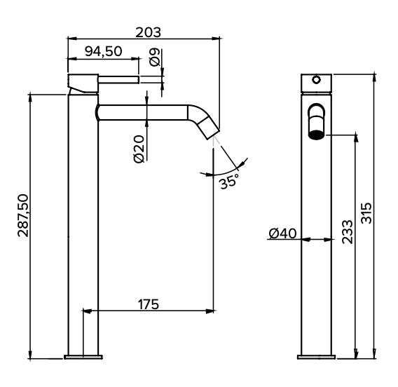 Miscelatore moderno tondo alto per lavabi appoggio