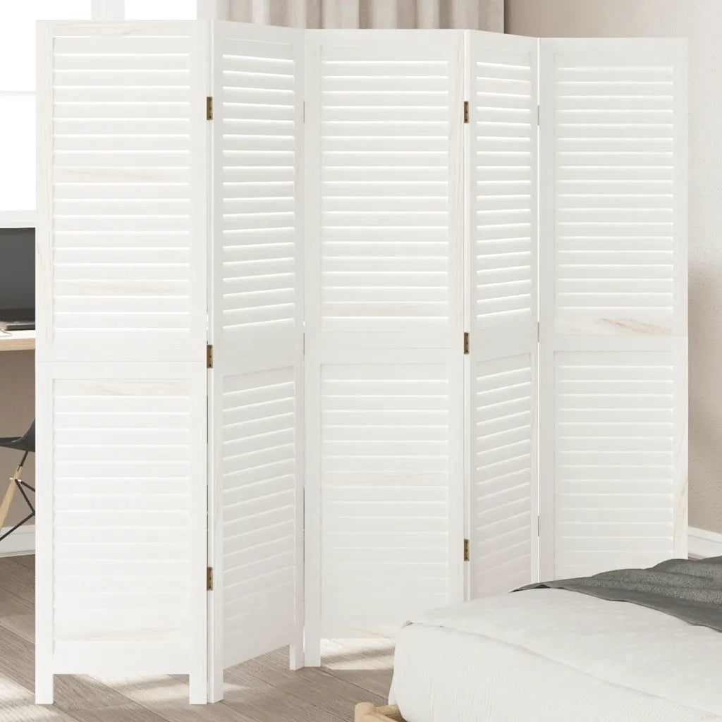 Divisorio Ambienti | Divider per stanze | Paravento 5Pannelli Bianco Legno Massello di Paulownia