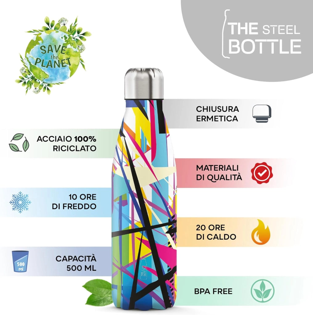 The Steel Bottle Bottiglia termica in Acciaio Inox Capacità 500 ml Chiusura Ermetica - Low Profile