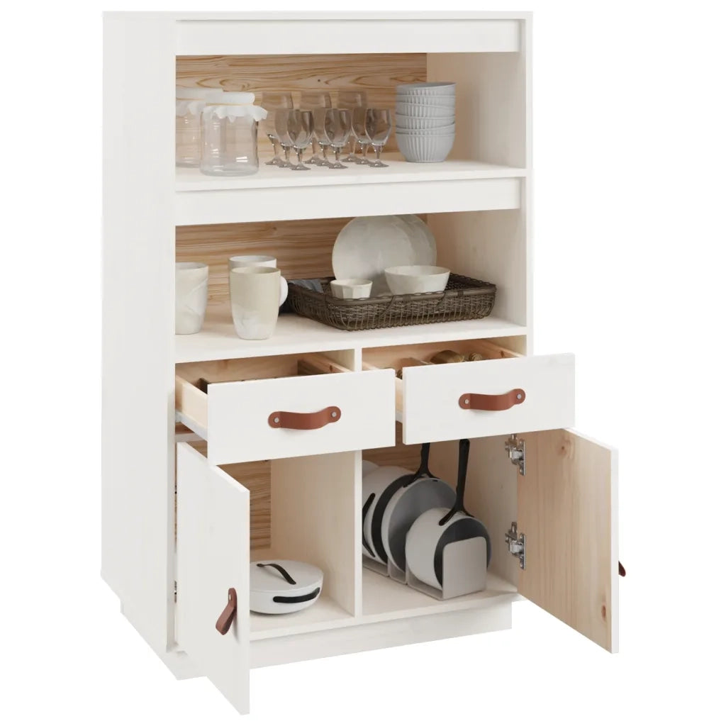 Credenza-Buffet-Armadio da cucina Bianca 67x40x108,5 cm in Legno Massello di Pino
