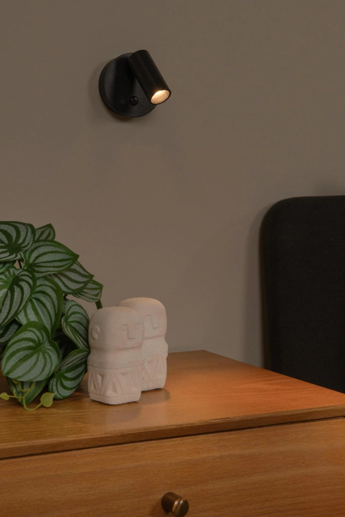 Faretto da parete LED wireless nero PIR Lucide TONI