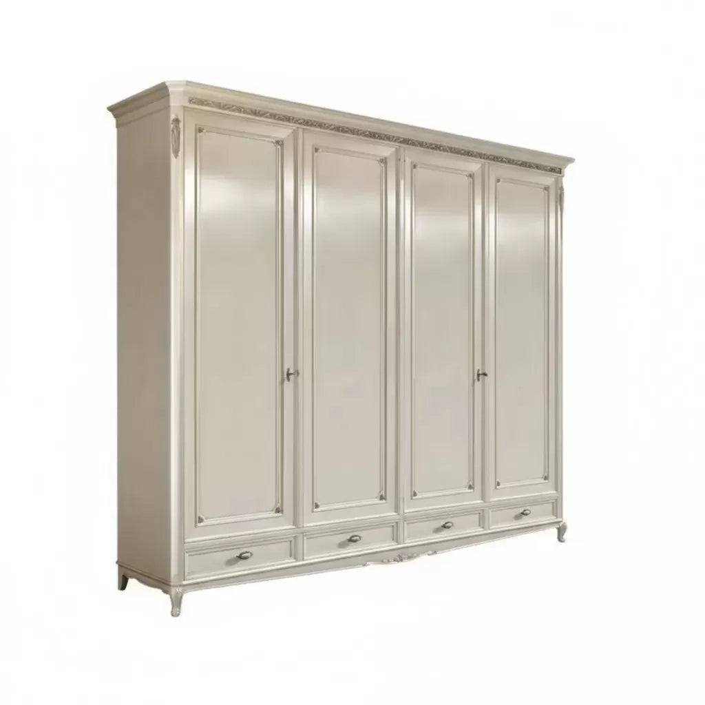 Armadio classico 4 porte legno bianco argento oro 290x65x257 - Mobili 2G