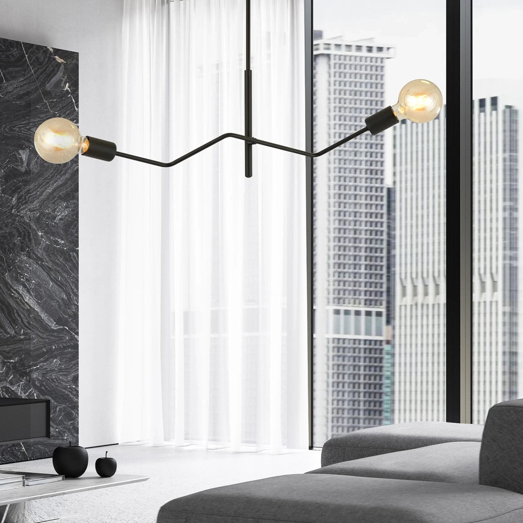 Sospensione Industrial 2 Luci Febe In Acciaio Nero E Bracci Regolabili