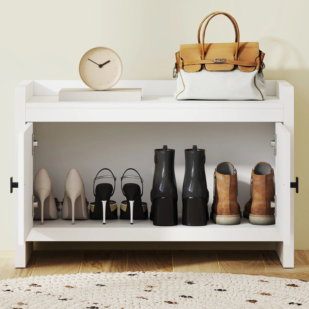 Scarpiera con Cassetti e Ripiano Estraibile in Rattan ¨C Zephmum ¨C Bianco e Beige 80x35x52 cm