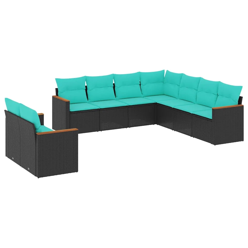 Set Divani da Giardino 9 pz con Cuscini Nero in Polyrattan 3226099